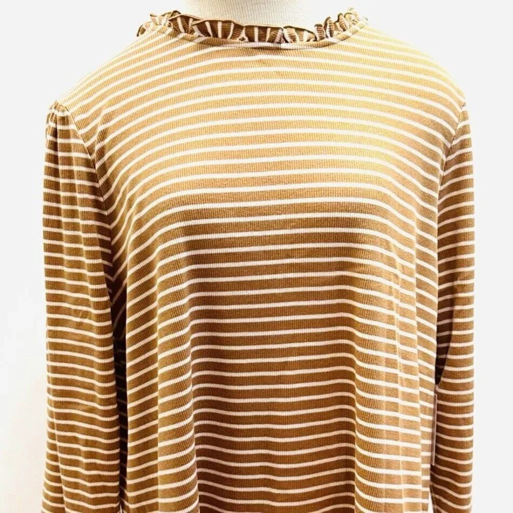 NWT CROFT & BARROW Women Long Sleeve Pullover High Neck Striped Brown Shirt 2X